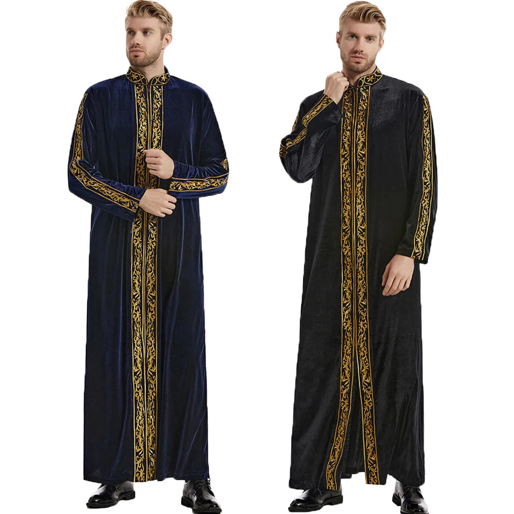 Ramadan Muslim Men Velvet Jubba Thobe Warm Kaftan Islam Clothing Eid Saudi Arabic Robe Thoub Thawb Dubai Abaya Dress Gown Abayas