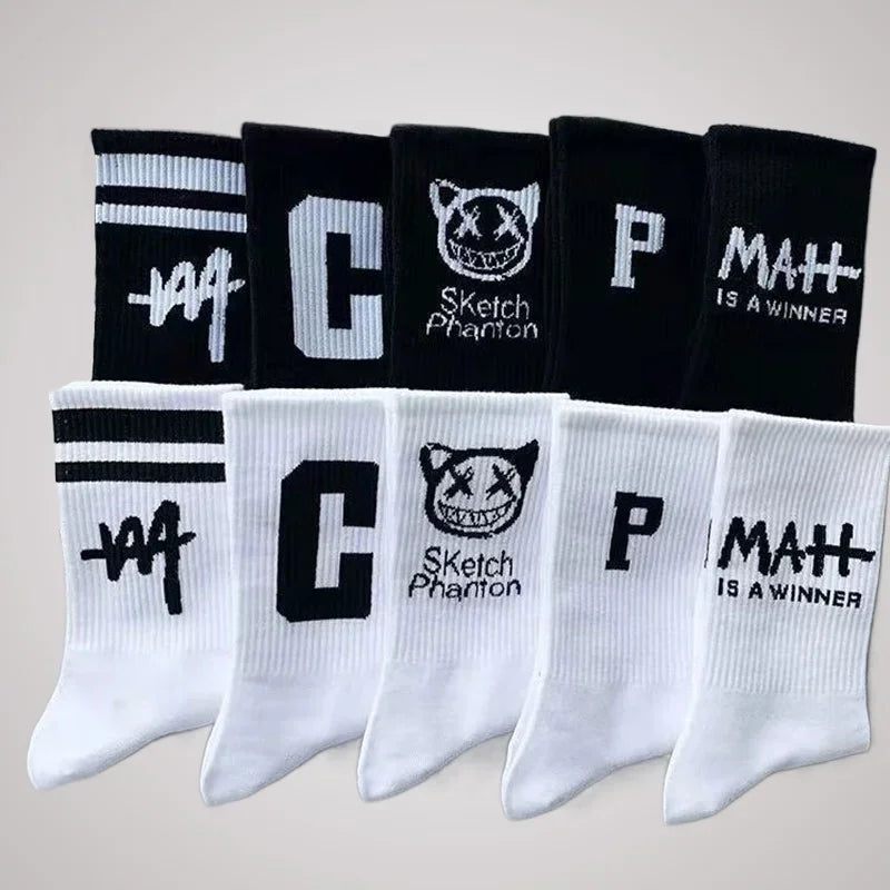 5/10 Pairs Letters Trend Cotton Socks Breathable Women Basketball Sports Socks Men High Quality All-match Student Mid-tube Socks