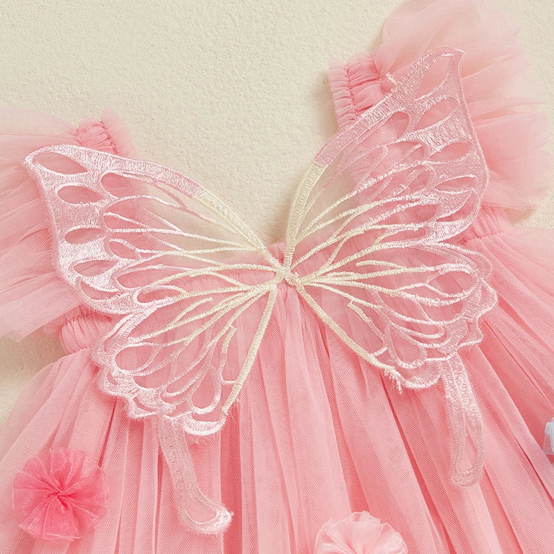 Toddler Kids Girls Princess Dress Sleeveless Sweet 3D Flower Design Tulle Tutu Dress Summer Birthday Party Pageant Dress