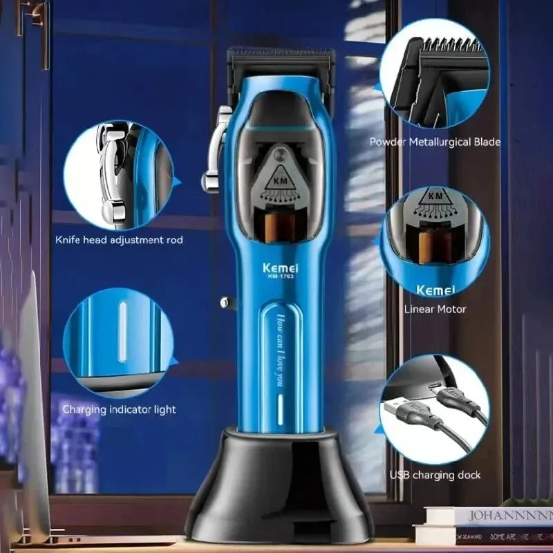 Kemei KM-1763 Professional Hair Clipper Adjustable Hair Trimmer For Men Barber Shop Electric Beard Haircut Machine Rechargeable