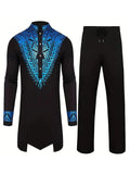 Muslim Robe Navy Blue Long-Sleeved Trousers The Traditional Dress of Arab Men 3D Pattern Printing Black White Yellow