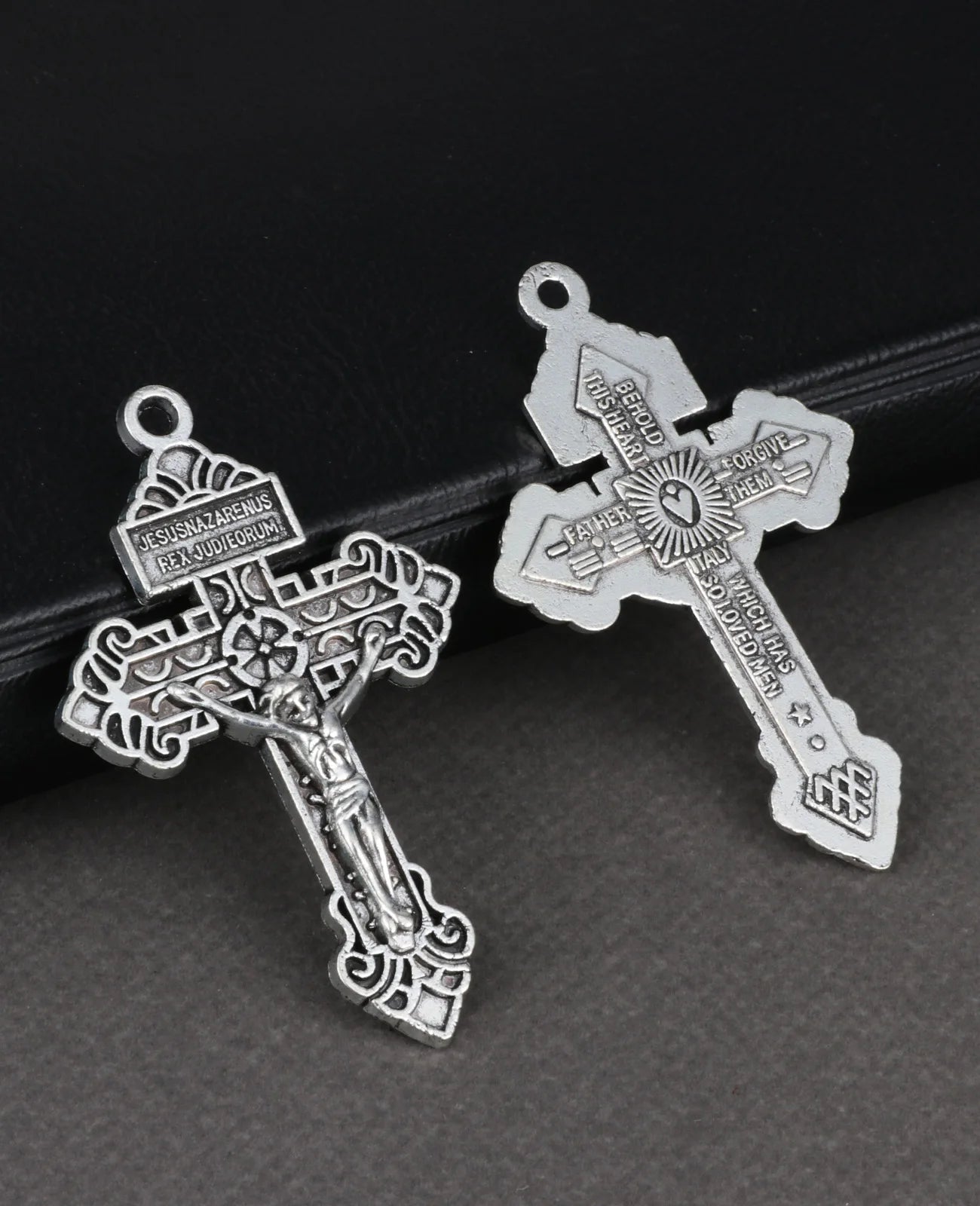 5Pcs/Lot Religious Pardon Crucifix Forgiveness Cross Pendant Silvery Charms for DIY Rosary Chaplet Necklace Jewelry Making Parts