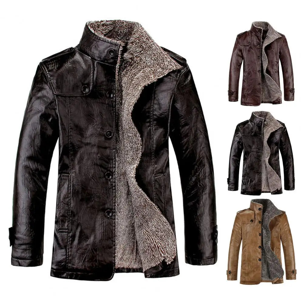 Fabulous Men Jacket  Lapel Faux Leather Men Coat  Business Winter Jacket