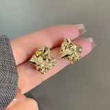 Charm Irregularity Fold and Wrinkle Metal Block Stud Earrings for Women Personality Fashion Korea Earring Jewelry Accessories