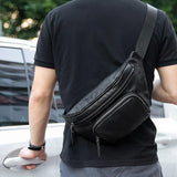 Men's Waist Bag Black Fashion Genuine Leather Chest Pack Belt Bag For Teenager Waterproof Men Fanny Pack New