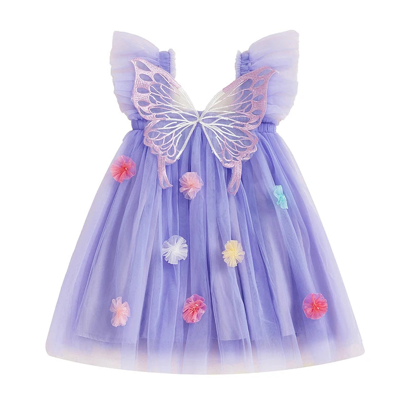 Toddler Kids Girls Princess Dress Sleeveless Sweet 3D Flower Design Tulle Tutu Dress Summer Birthday Party Pageant Dress
