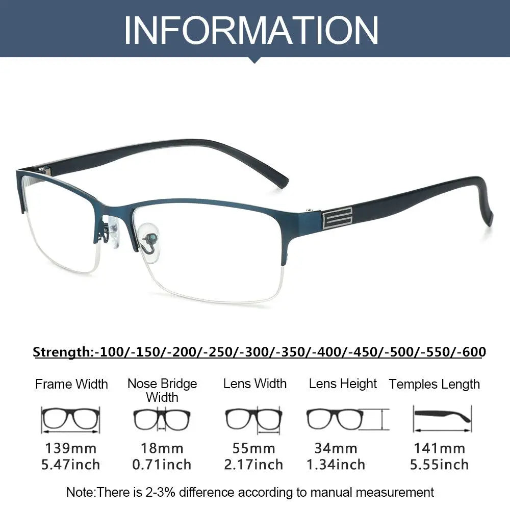 Men Square Frame Business Myopia Glasses Vintage Eye Protection Ultra Light Eyeglasses Vision Care 100~600 Diopter