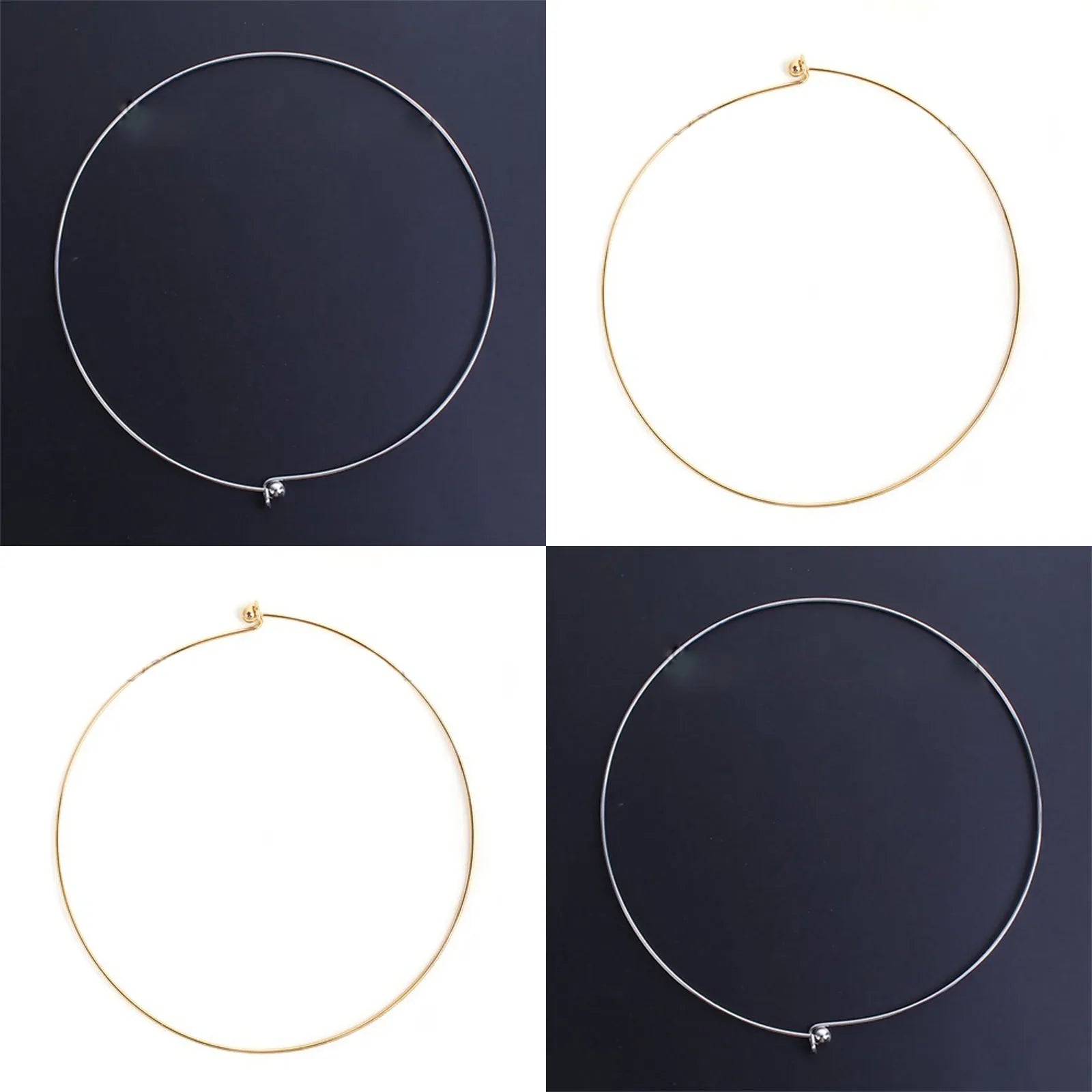 Simple 304 Stainless Steel Collar Neck Ring Necklace Round With Removable Ball End Cap Gold/Silver Color Handmade DIY Jewelry