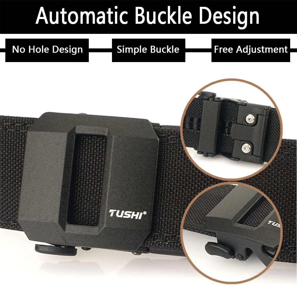 TUSHI New Military Belt for Men Sturdy Nylon Metal Automatic Buckle Police Duty Belt Tactical Outdoor Girdle IPSC Accessories