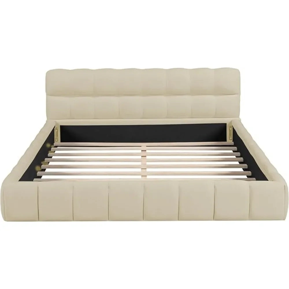 Upholstered Bed Frame, Headboard with Wingback, Linen Low Platform Bed, No Mattress Spring Required, Platform Bed Frame