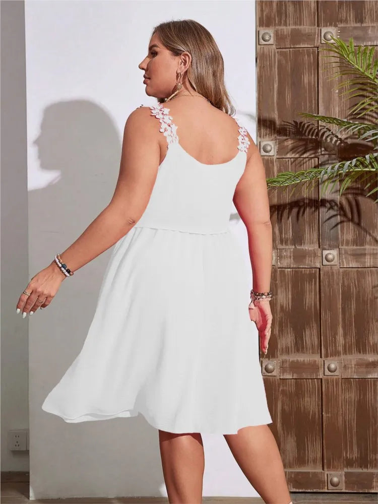 Plus Size Sleeveless Summer Slip Dress Women Square Collar Modis High Waist Ladies Dresses A-Line Loose Ruffle Woman Midi Dress