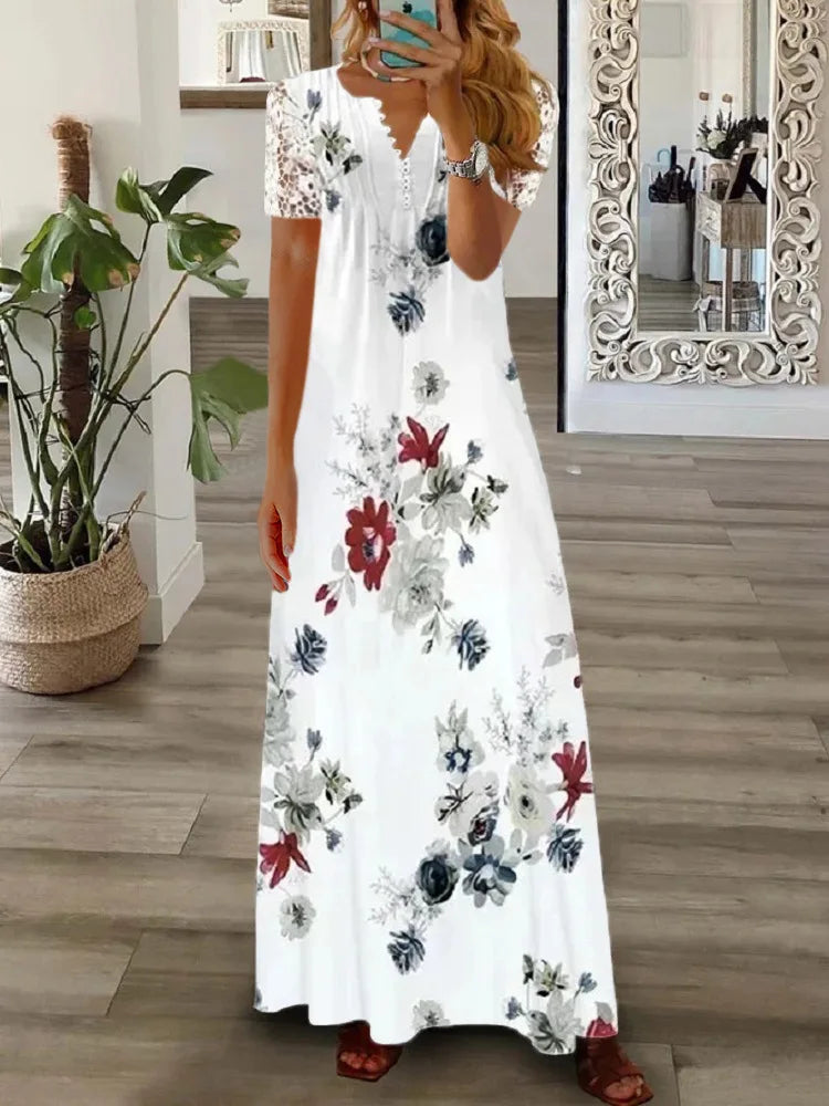 Woman Dress Superior Quality Summer Lace Sleeve V Neck A Line Solid Color Dresses Casual Vestidos Dropshipping JYFZ1690