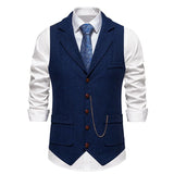 OO11Men's Retro Lapel Single Breasted Suit Vest Herringbone V-neck Vest Men