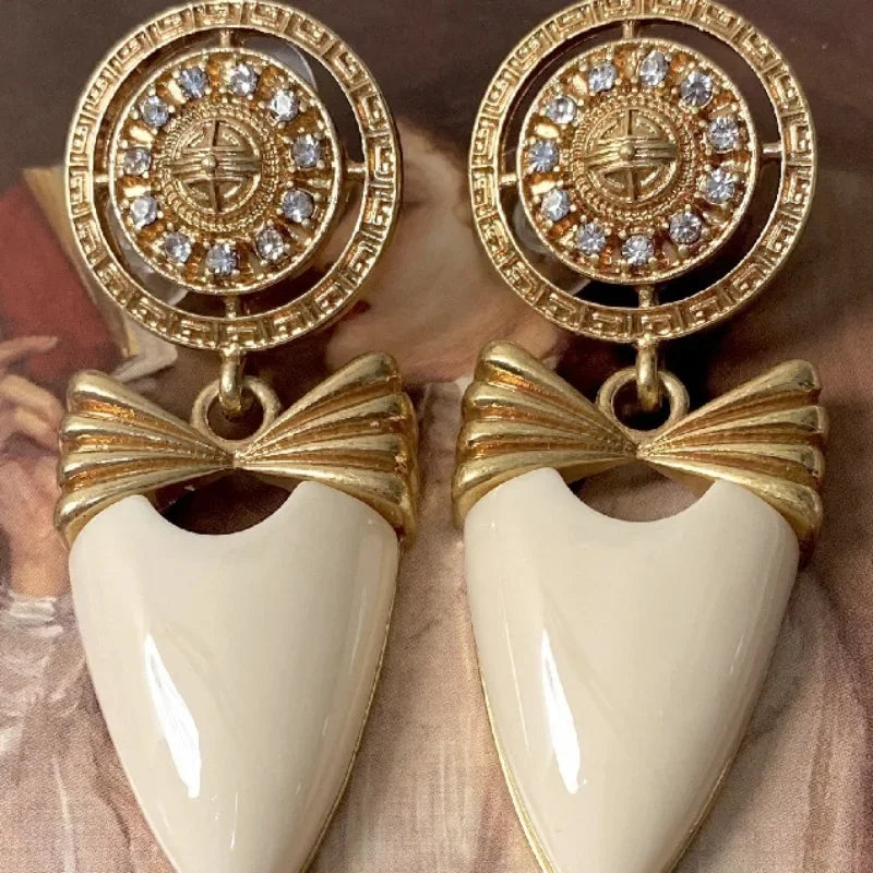 Draweye Bows Geometric Earrings for Women Medieval Palace Style Elegant Fashion Pendientes Mujer Vintage Dinner Party Jewelry