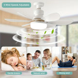 20.5in Ceiling Fan Light with Remote, 40W Socket Fan with LED, E27 Cordless Screw Electric Fan for Kitchen, Bedroom, Small Rooms