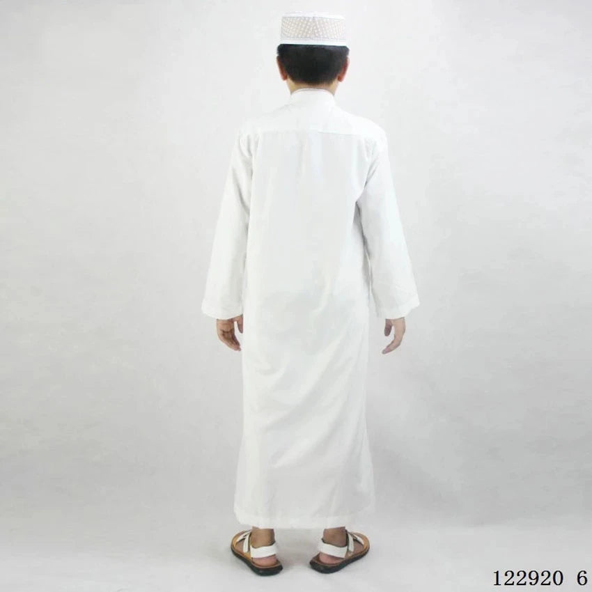 Boy Muslim Robe Polyester Comfortable Juba Tobe Islamic Traditional Dress Embroidered Gown Robe White Ramadan Prayer Dress