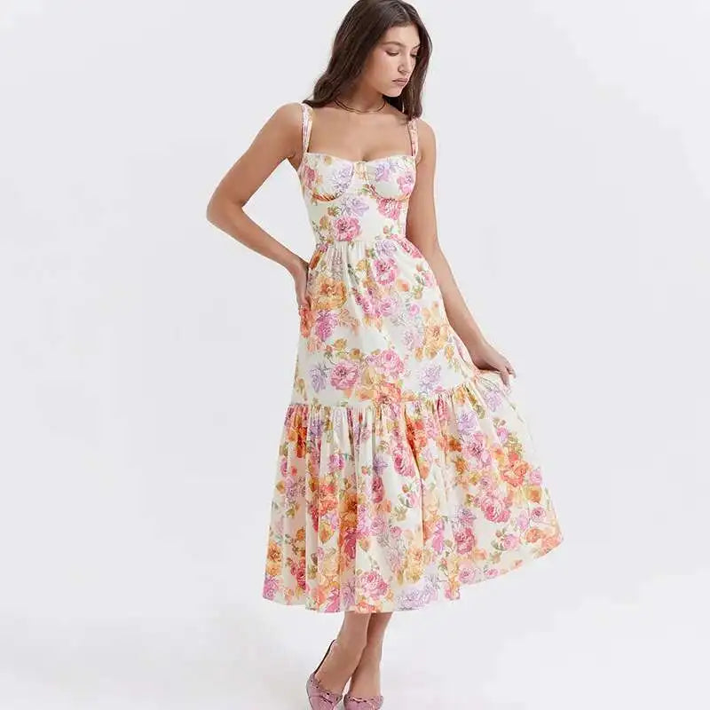 Townlike Print Bodycon A-line Dress Women Spaghetti Strap 2023 Summer Dress Midi Long Strapless Nightclub Sexy Party Dresses