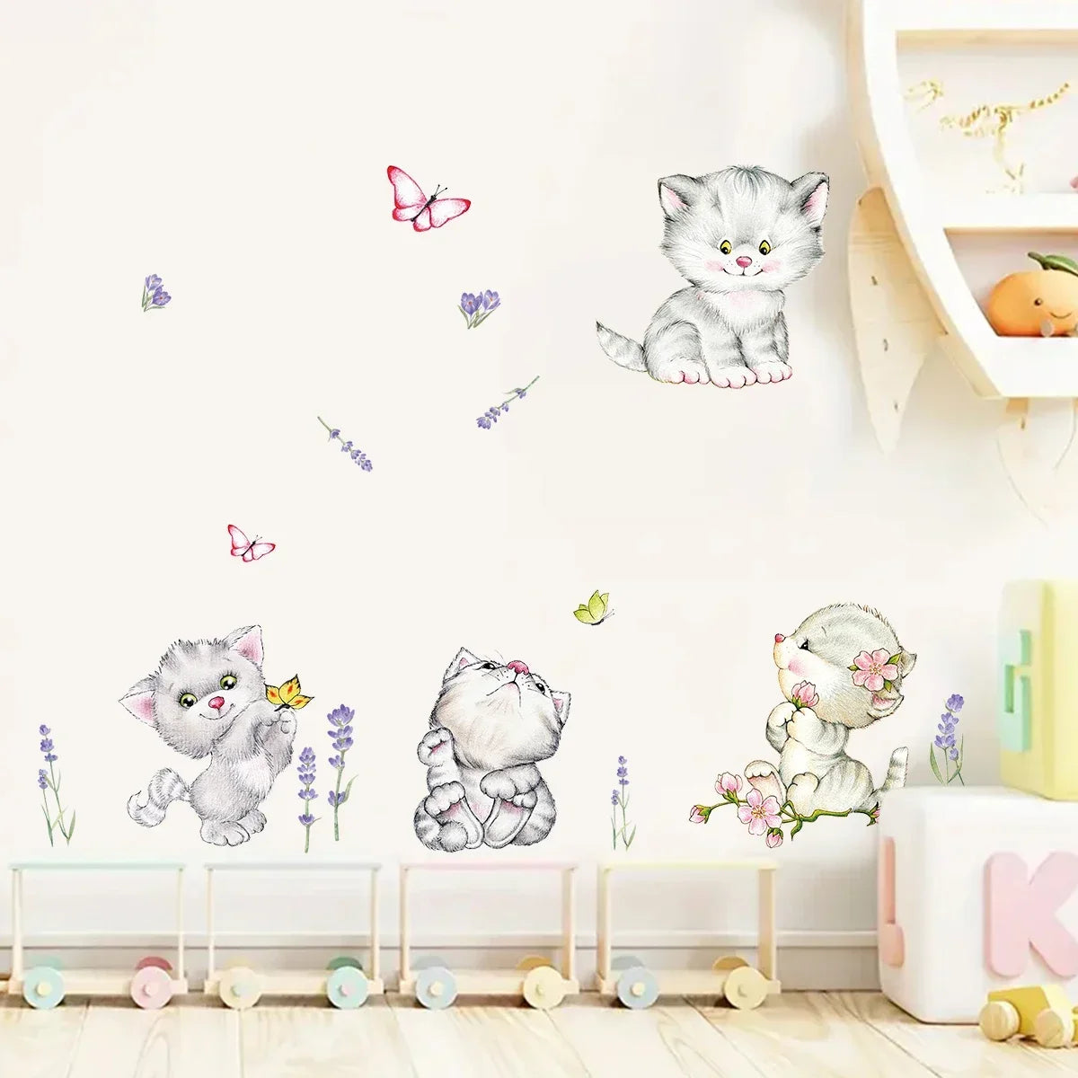 1Pc Cartoon Cute Cat Wall Sticker for Door Wall Decoration Children's Room Bedroom Wall Decals Kids Room Decor Living Room DIY