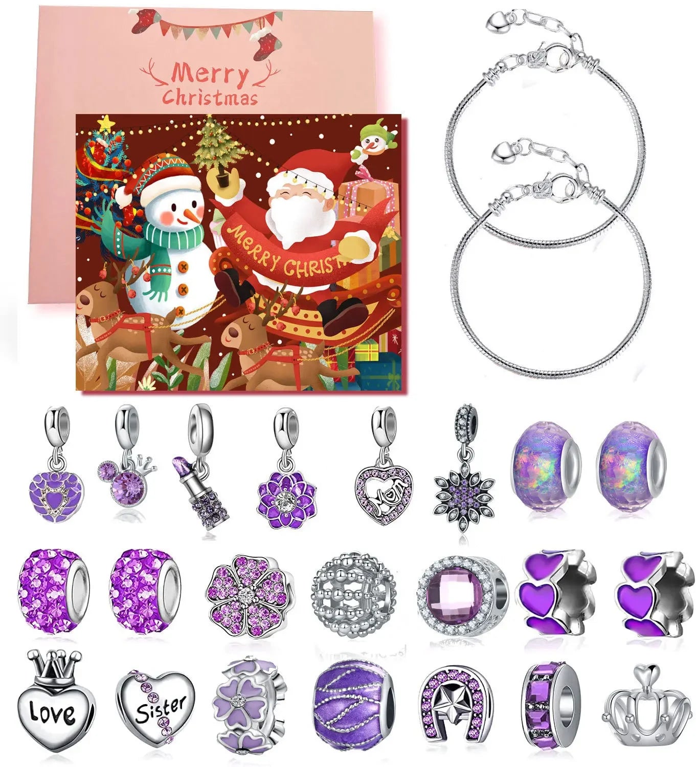 Advent Calendar 2024 Girls Charm Bracelets Making Kit For Kids Xmas Countdown Calendars Jewelry For Toddler Kids Teens Girls