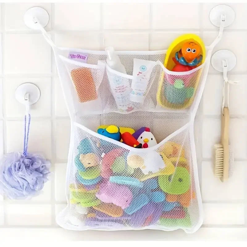 Baby Shower Bath Toys White Baby Kids Toy Storage Mesh With Strong Suction Cups Toy Bag Net Bathroom Organizer