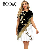 Hot Sale Dresses For Summer 2022 Women Bronzing Butterfly Dress Short Sleeve Casual Oversized Dress Fashion Clothing Plus Size