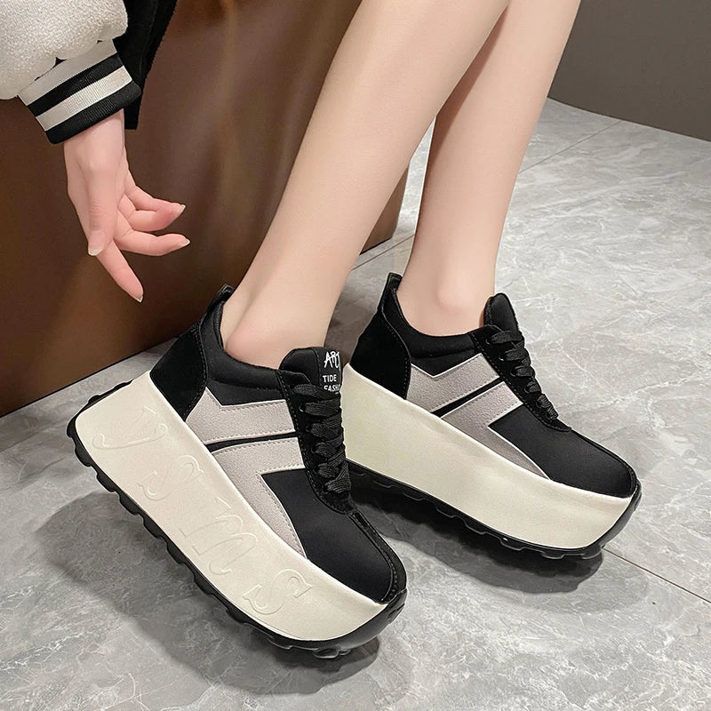 Fashion Chunky Sneakers for Women Shoes Spring Autumn Lace Up 7.5CM Thick Bottom Non-slip Light Comfortable Sport Shoe