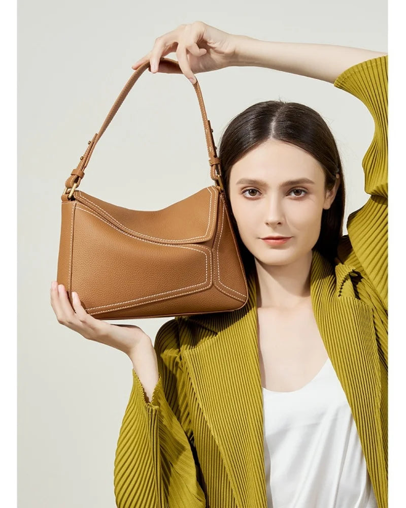 2024 New Single Shoulder Underarm Bag Geometry Bag Genuine leather Pillow Top layer cowhide crossbody commuter bag for women