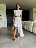 White Elegant Two Piece Set for Women 2024 Casual Retro Women's Clothing Short Top Long Skirt Women's Suit