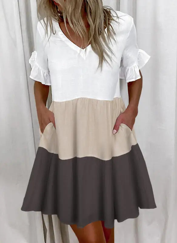 Women Summer Dress Casual V Neck Short Sleeve Butterfly Sleeve Floral Leaf Letter Print Mini Dresses Vestidos YSX9032