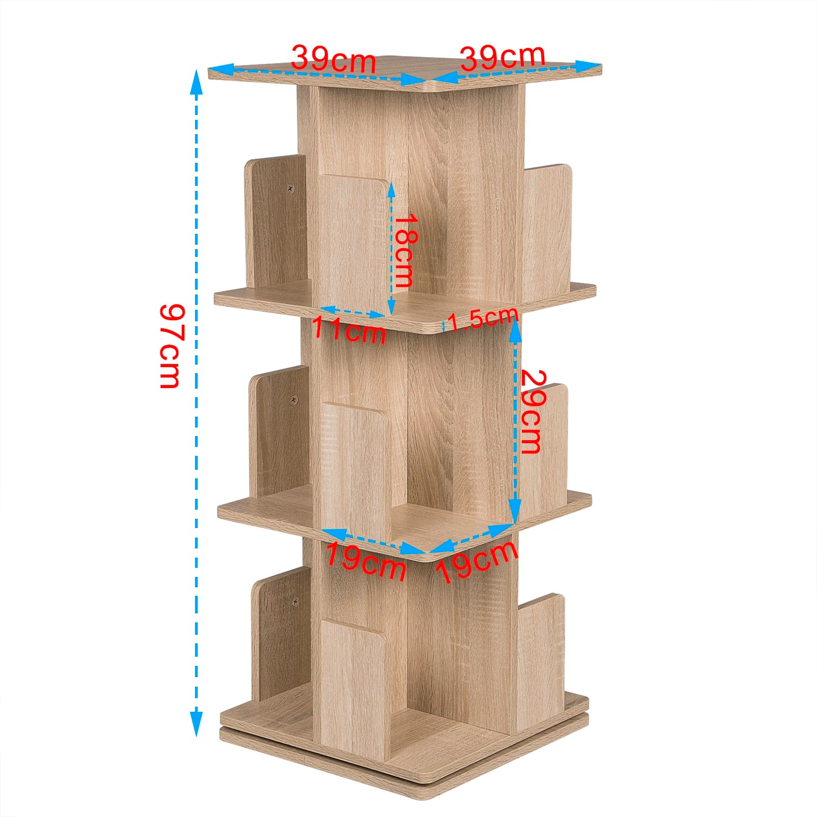 رف كتب دوار 360 درجة من مادة MDF مقاس 39x39x97 سم، رف تخزين أرضي مكون من 3 طبقات لغرفة المعيشة، رف تخزين زاوية المنزل، حامل تخزين الكتب